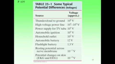 Some typical potential differences in daily life