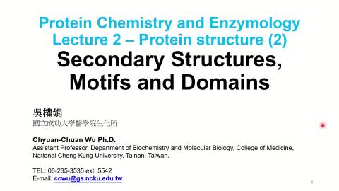 Protein Structure (2): Secondary Structures, Motifs and Domains (上集)
