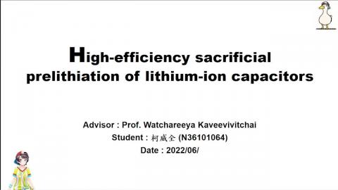 High-efficiency sacrificial prelithiation of lithium-ion capacitors