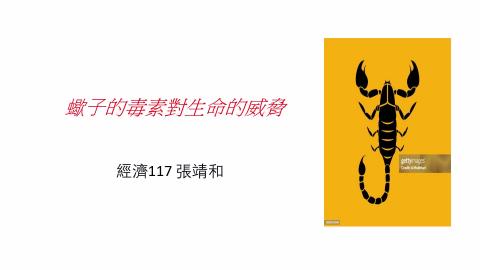 (66177)D1140512-14_1132TIDL生活中的毒物(課調老師:生理所張雅雯教授)_經濟系張靖和_114.5.12_ 蠍子的毒素對生命的威脅